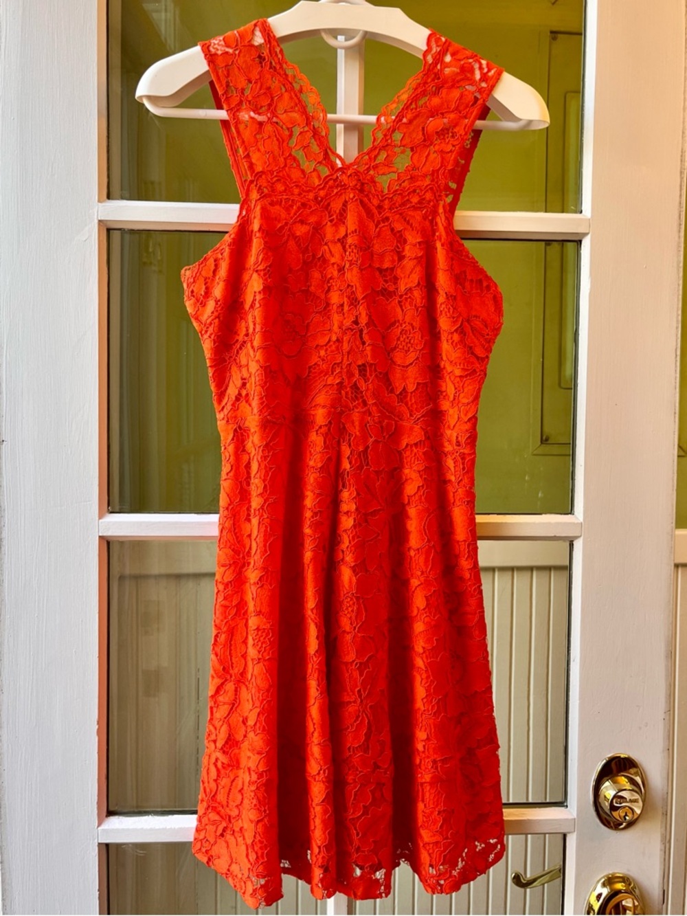 Sandro Paris Bold & Bright Orange Floral Lace V‑Neck Mini Party Dress
